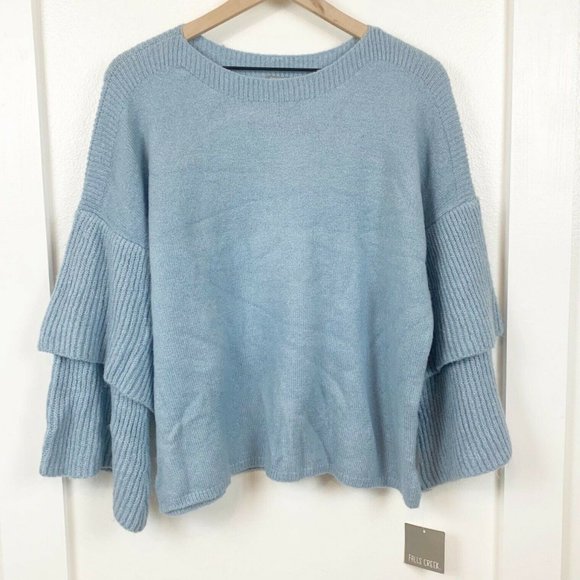 Falls Creek Sweaters - Oversized Large Belle Sleeve Sweater Blue NEW
